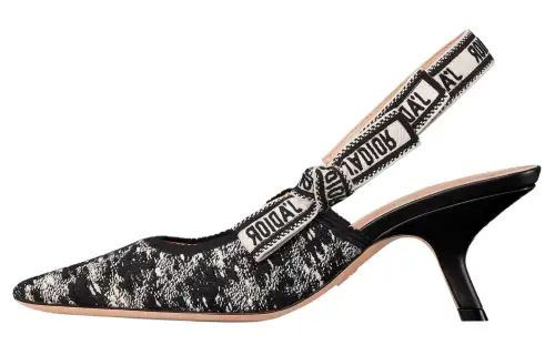 DIOR J'Adior Cotton Fabric Slim Heel High Heels 6.5cm Women's Black White