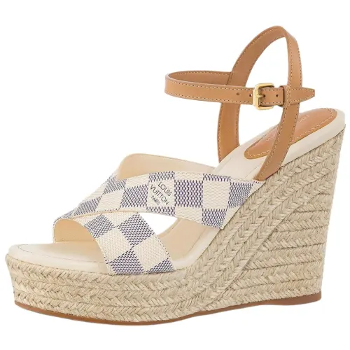 LOUIS VUITTON Starboard Cow Leather One Strap Sandals 8cm Women's Beige