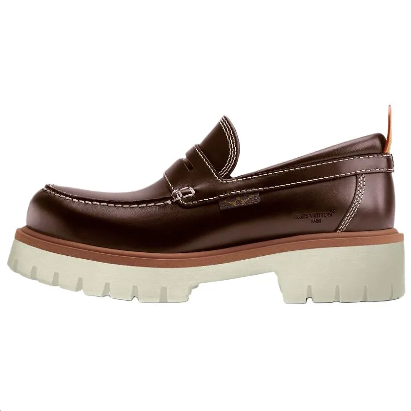 LOUIS VUITTON Remix Cow Leather Loafers Men's Brown