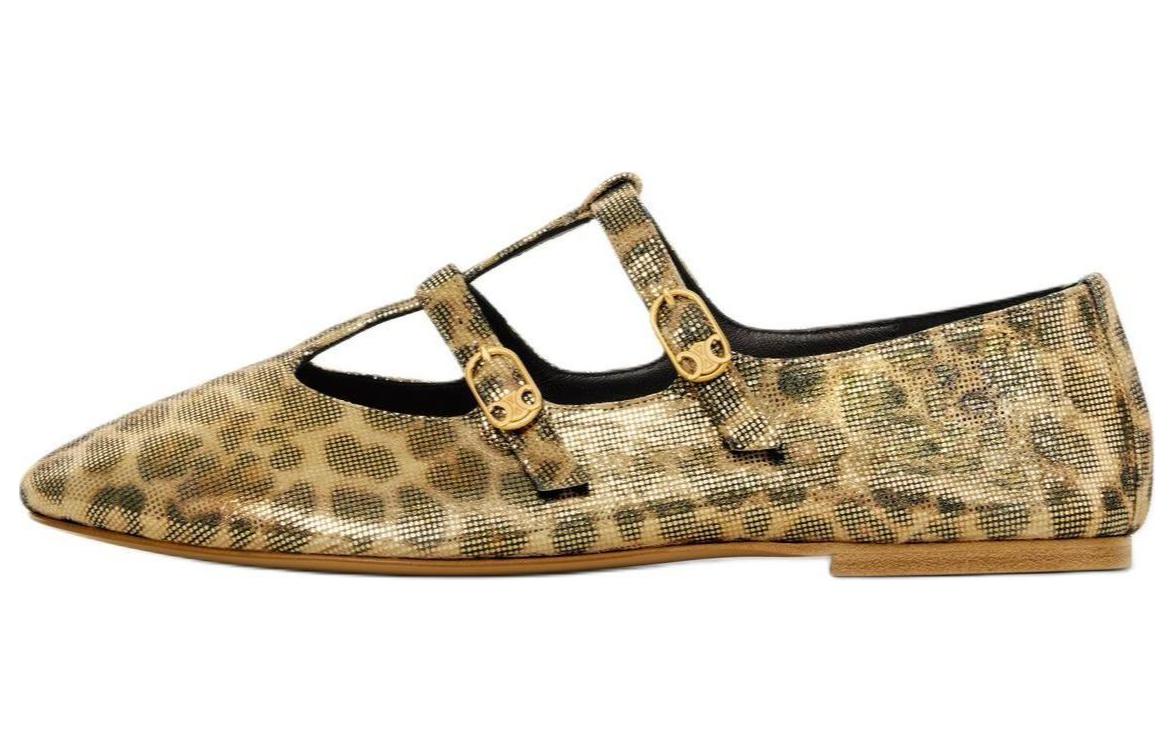CELINE Leather Minimalist Fashion Casual Shoes Women's Gold Brown