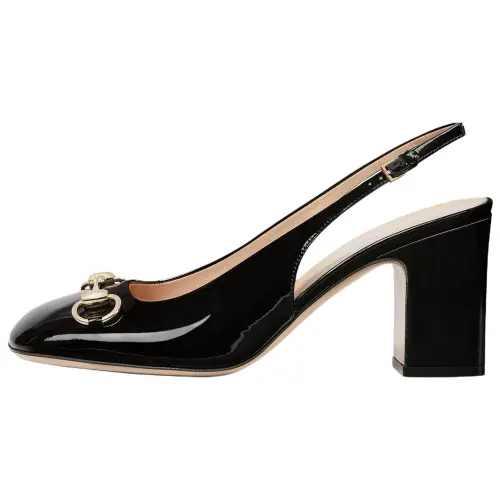 GUCCI Horsebit Patent Leather High Heels 7.5cm Women's Black