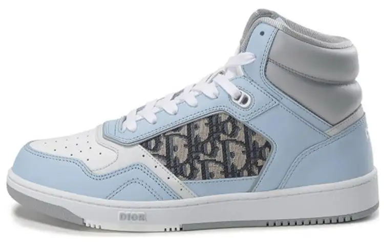DIOR B27 Leather Lace Up High top Stylish Skateboarding Shoes Men's Light Blue