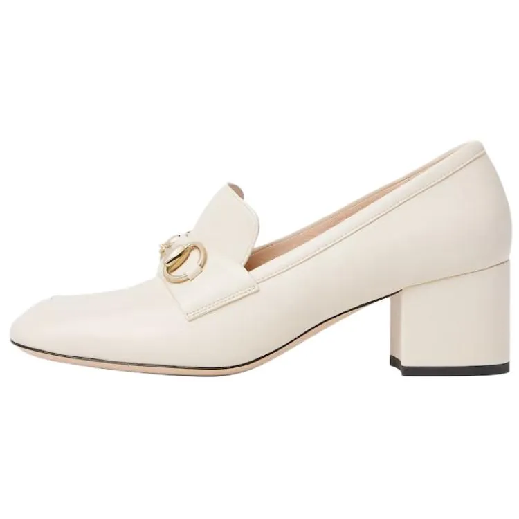 GUCCI Sheepskin Chunky Heel High Heels 5.5cm Women's White