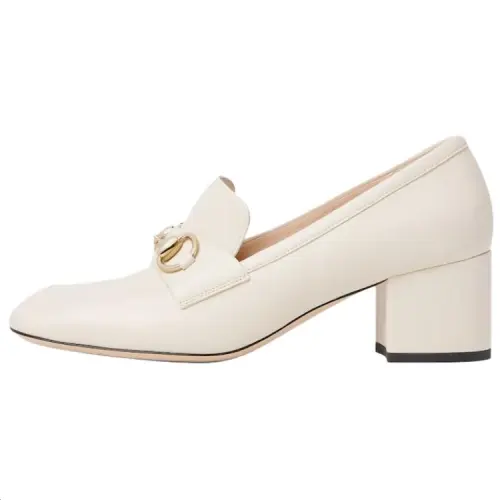 GUCCI Sheepskin Chunky Heel High Heels 5.5cm Women's White