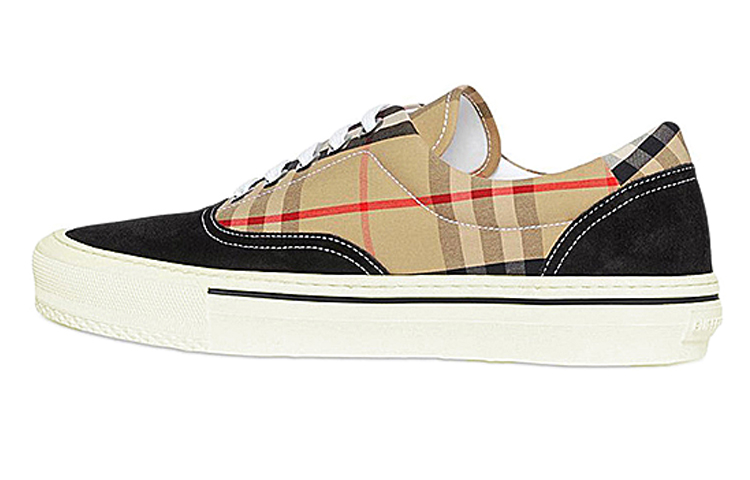 Burberry Burberry plaid cotton and suede sports casual low-top fashion sneakers men's khaki