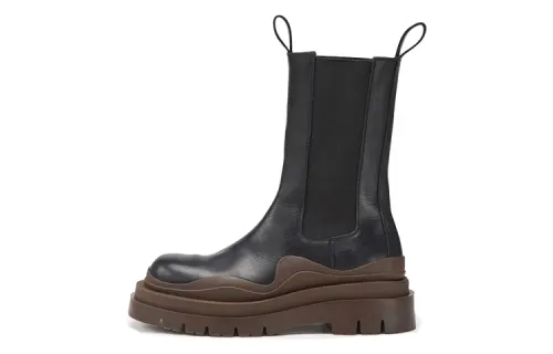 Bottega Veneta Tire Chelsea BV Top Grain Cow Leather Short Chelsea Boots Women's Brown Black