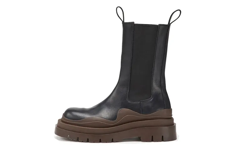 Bottega Veneta Tire Chelsea BV Top Grain Cow Leather Short Chelsea Boots Women's Brown Black