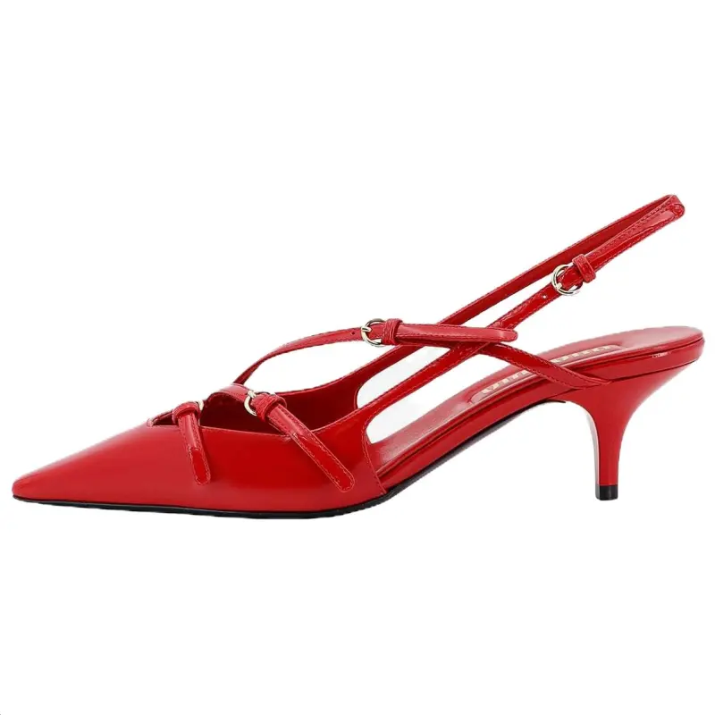 MIU MIU Leather Slim Heel High Heels 5.5cm Women's Red