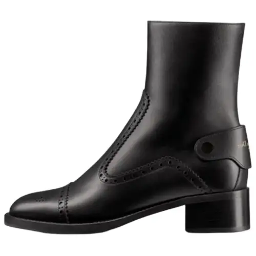 DIOR D Folk Cow Leather Ankle Boots Women's Black