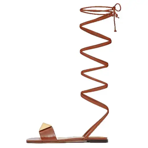 Valentino One Stud Leather One Strap Sandals Women's Brown