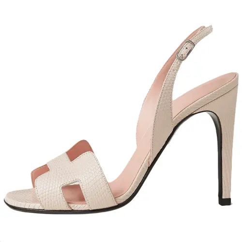 HERMES Holy Sandália Lizard Skin One Strap Sandals 10.5cm Women's Pink