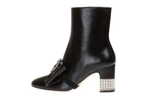 GUCCI Cow Leather Ankle Boots Women's Black