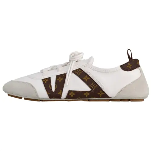 LOUIS VUITTON Sneakerina German Army Trainers Sheepskin Low top Casual Shoes Women's White Gray Brown