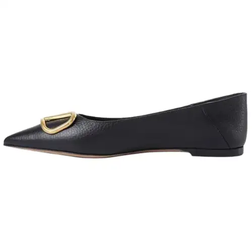 Valentino VLogo Signature GARAVANI Top Grain Cow Leather Flat Shoes Women's Black