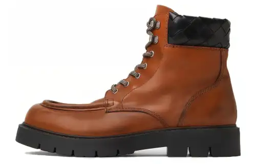 Bottega Veneta Haddock Leather Short Combat Boots 4.5cm Men's Light Brown