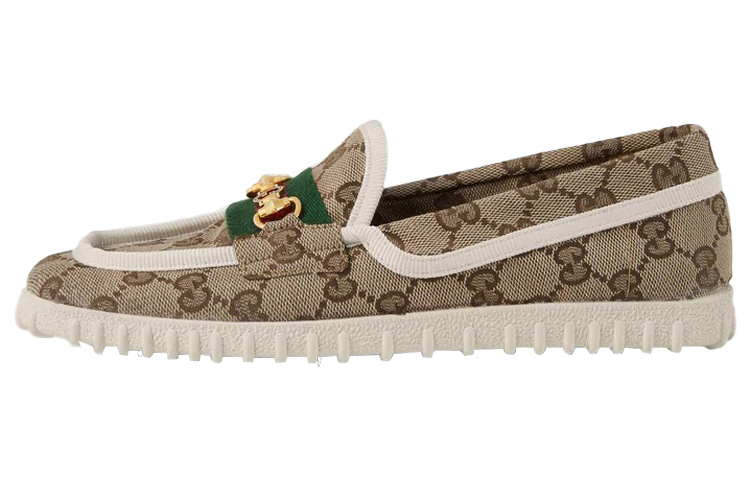 GUCCI Gucci Horsebit Enamel Interlocking Double G Horsebit Flat Shoes Casual Shoes Women's Ebony