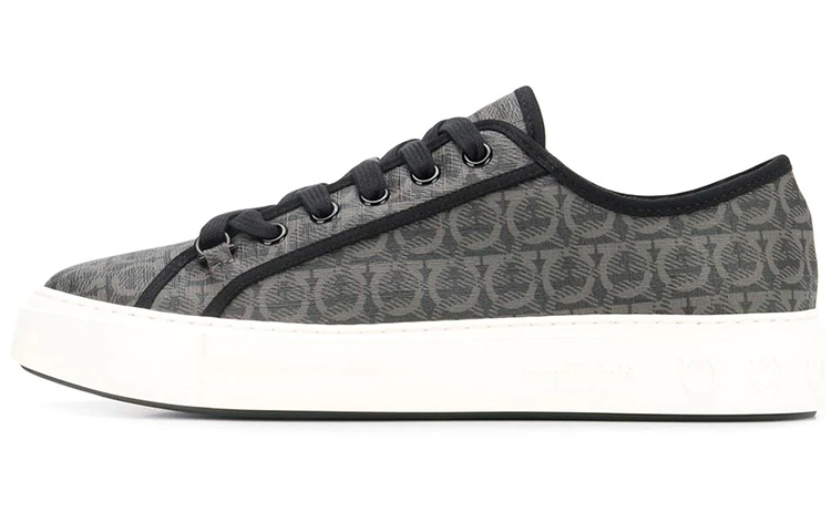FERRAGAMO Logo Print Low top Stylish Skateboarding Shoes Men's Gray White Black