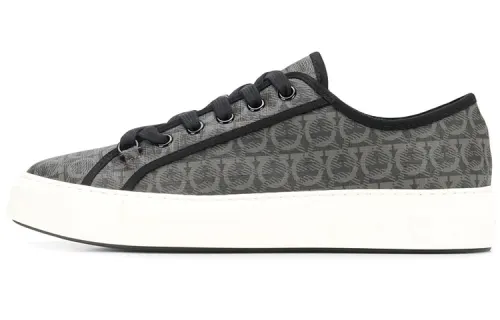 FERRAGAMO Logo Print Low top Stylish Skateboarding Shoes Men's Gray White Black