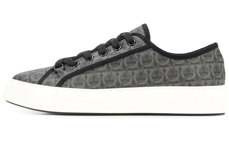 FERRAGAMO Logo Print Low top Stylish Skateboarding Shoes Men's Gray White Black