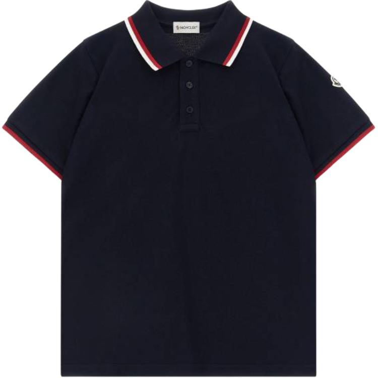 Мужская футболка Moncler Polo SS26 Tricolor Polo Shirt (темно-синяя)