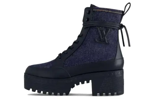 LOUIS VUITTON Laureate Short Combat Boots 5cm Women's Blue Black