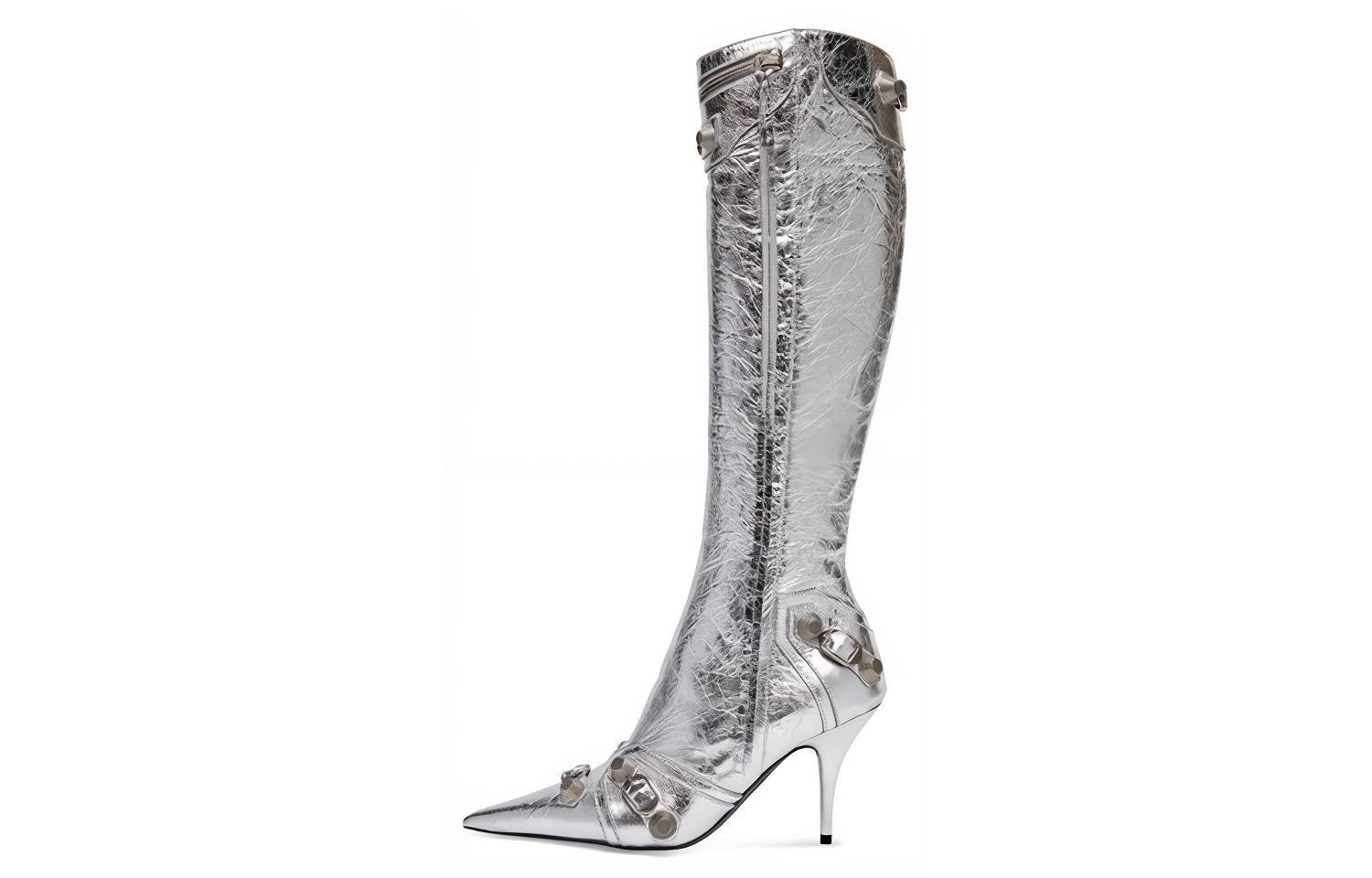 Balenciaga Cagole 90mm Metallic Leather Boots