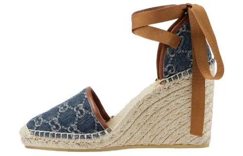 GUCCI Wedge Heel High Heels Women's Denim Blue
