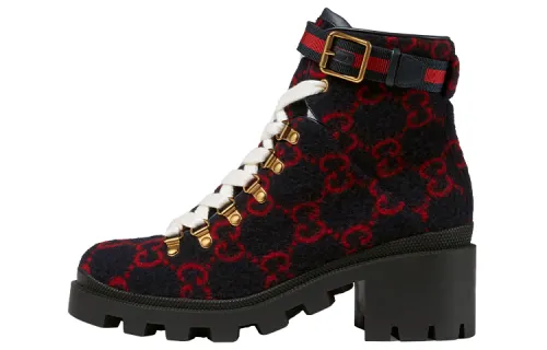 GUCCI GG Ankle Boots Women's Red Black