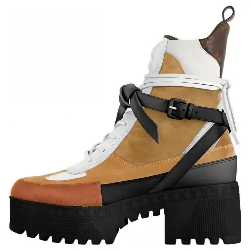 LOUIS VUITTON Laureate Cow Leather Ankle Boots 5CM Women's Tawny
