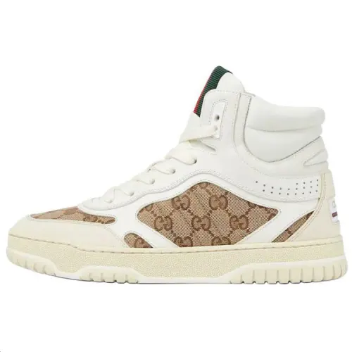 GUCCI Re Web Canvas Leather High top Skateboard Shoes Women's White