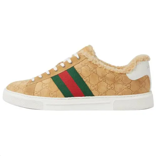 GUCCI ACE Suede Low top Skateboard Shoes Men's Beige