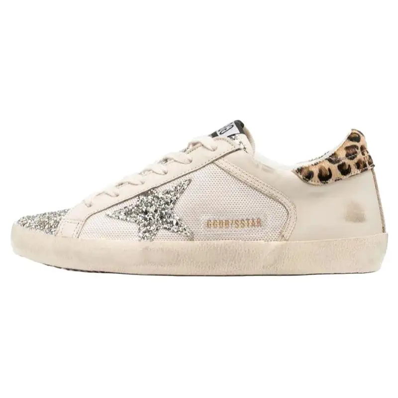 Golden Goose Super Star Cow Leather, Leather Low top Skateboard Shoes Women's Beige Distressed
