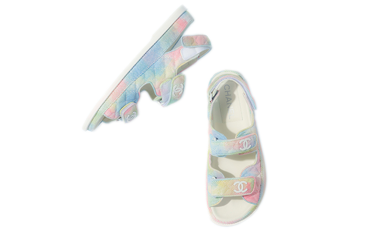 CHANEL Fabric One Strap Sandals Women's Pink Blue
