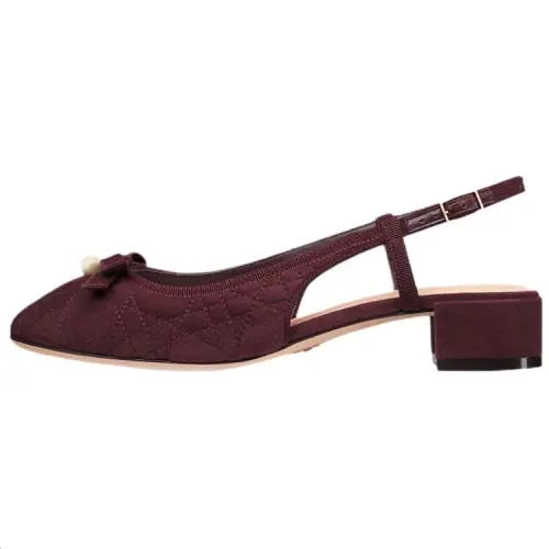 DIOR Ballet Chunky Heel High Heels 3cm Women's Burgundy