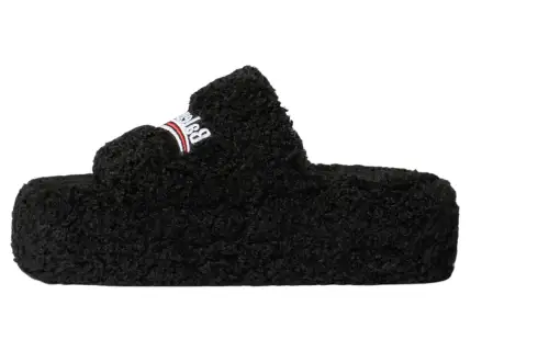 Balenciaga Furry Platform Slides 'Black' Women's