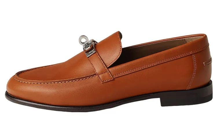 HERMES Destin Leather Loafers Women's Brown