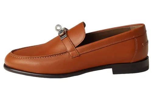 HERMES Destin Leather Loafers Women's Brown