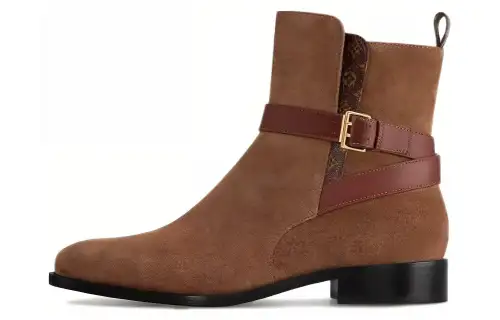 LOUIS VUITTON Bootsy Suede Ankle Boots Women's Cognac Brown