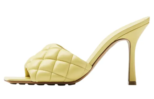 Bottega Veneta Padded Leather Patchwork Quiet Slide Slippers Women's Lemon