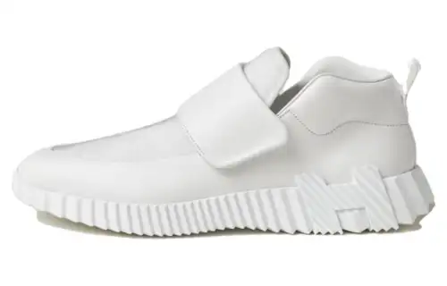 HERMES H Canvas Leather Cushioning Abrasion Resistant Cushioning, Wear Resistant Low top Casual Shoes Men's White