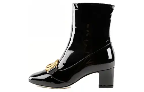GUCCI Patent Leather Ankle Boots Women's Black