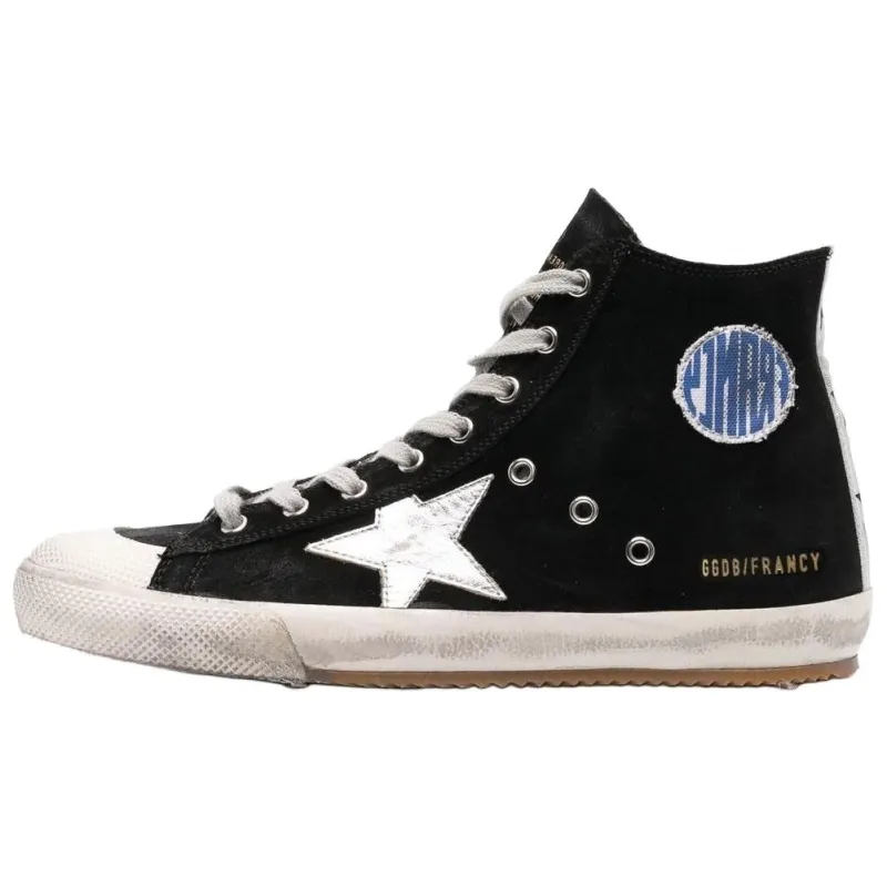 Golden Goose Slide High top Canvas Shoes Men's Black Distressed