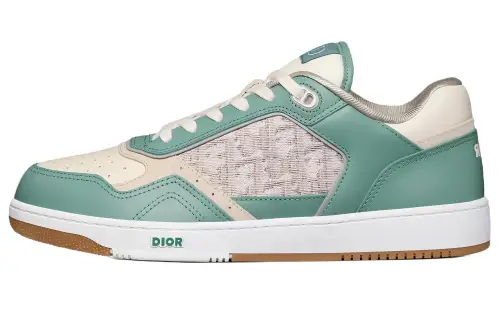 DIOR B27 Low Turquoise And Cream Smooth Calfskin And Cream DIOR Oblique Jacquard Canvas