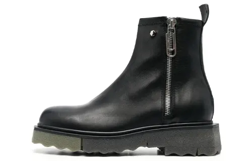 OFF WHITE Leather Ankle Boots Men's Black