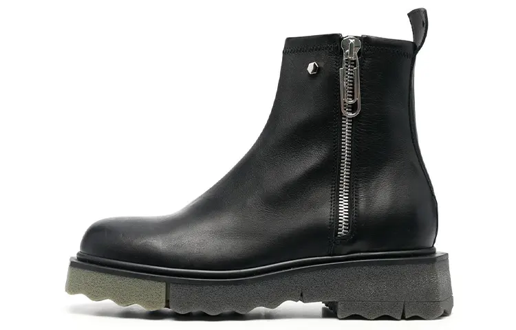 OFF WHITE Leather Ankle Boots Men's Black