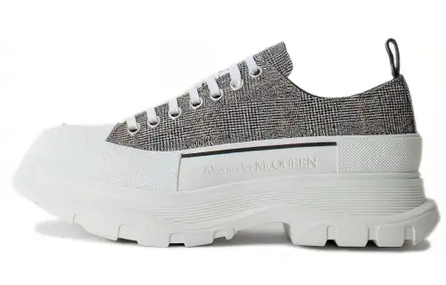 Alexander McQueen Tread Slick Plaid Lace Up Sneakers 'Black White' Women's
