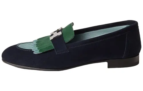HERMES ROYAL Suede Loafers Women's Marine Blue