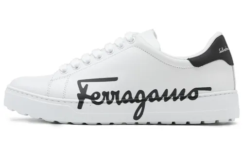 FERRAGAMO Top Grain Cow Leather Low top Stylish Skateboarding Shoes Men's White