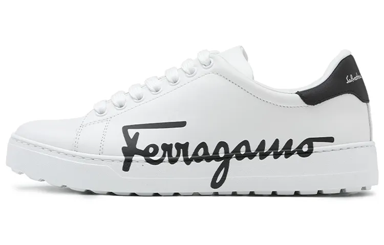 FERRAGAMO Top Grain Cow Leather Low top Stylish Skateboarding Shoes Men's White