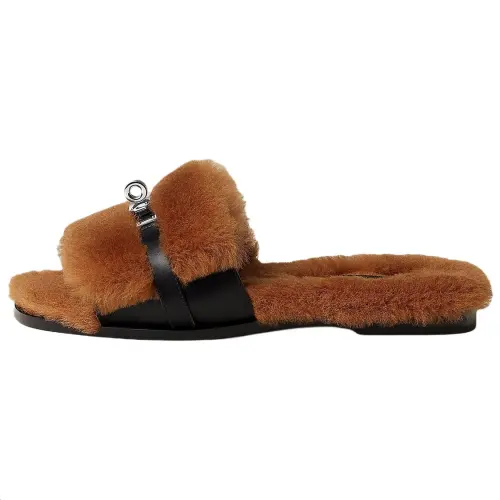 HERMES Giulia Slide Slippers 1cm Women's Brown